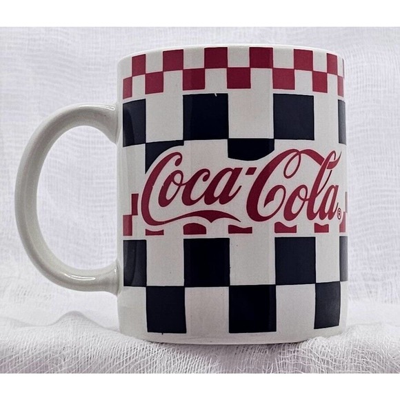 VTG Coca-Cola Coke Coffee Mug Gibson Red Black Checked Checker - Picture 3 of 7